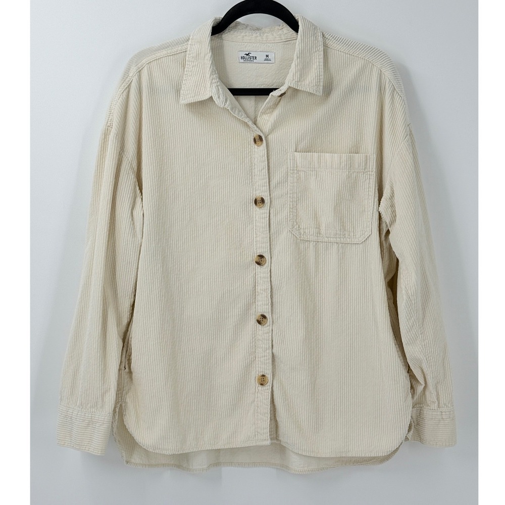 Hollister corduroy button up Shirt Womens sz M Shacket Oversized fall outdoors